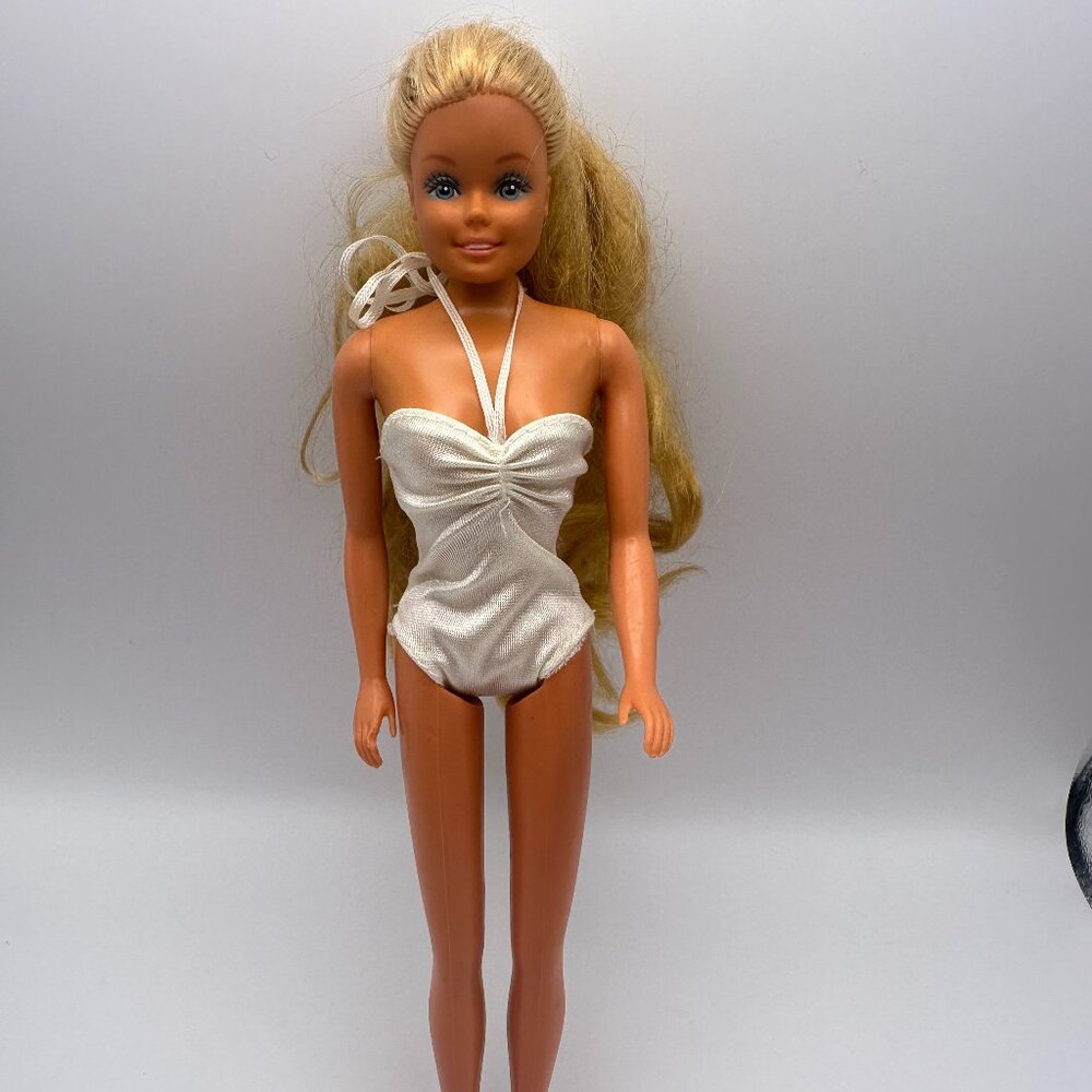 Vintage Barbie Doll Blonde Hair Blue Eyes White Swimsuit Mattel Philippines 1966
